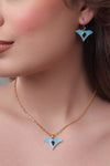 Soul Bird Blue Enamel Garnet Pendant And Earring Set