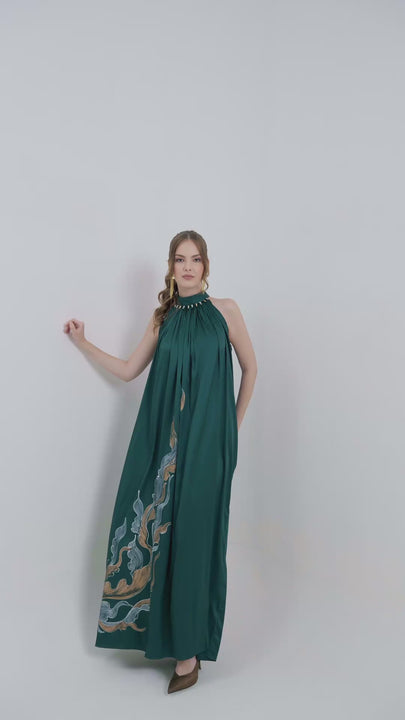The Deep Forest Hand-Painted Silk Gown Dress - product video