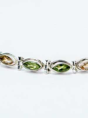 Marquise-Cut Multi-Gemstone Rainbow Charm Bracelet in 92.5 Sterling Silver – Garnet, Peridot, Citrine & Amethyst