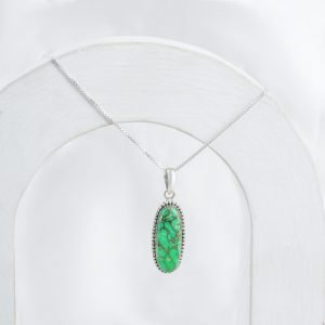 Green Turquoise Pendant Set with Ring in Copper Highlights