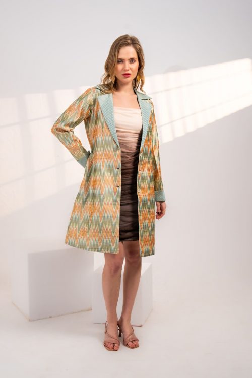 Pastel Horizon Ikat Silk Long Jacket