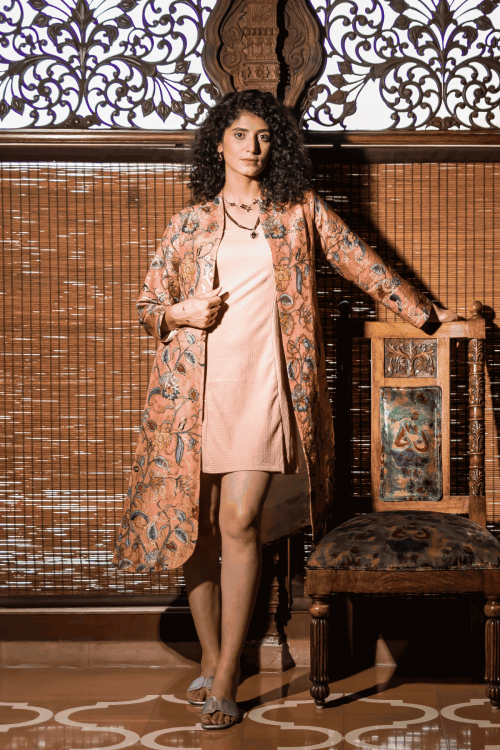 Peach Elegance Brocade/Jacquard Long Jacket