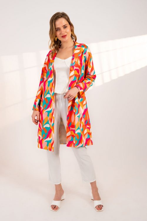 Radiant Blaze  Silk Long Jacket