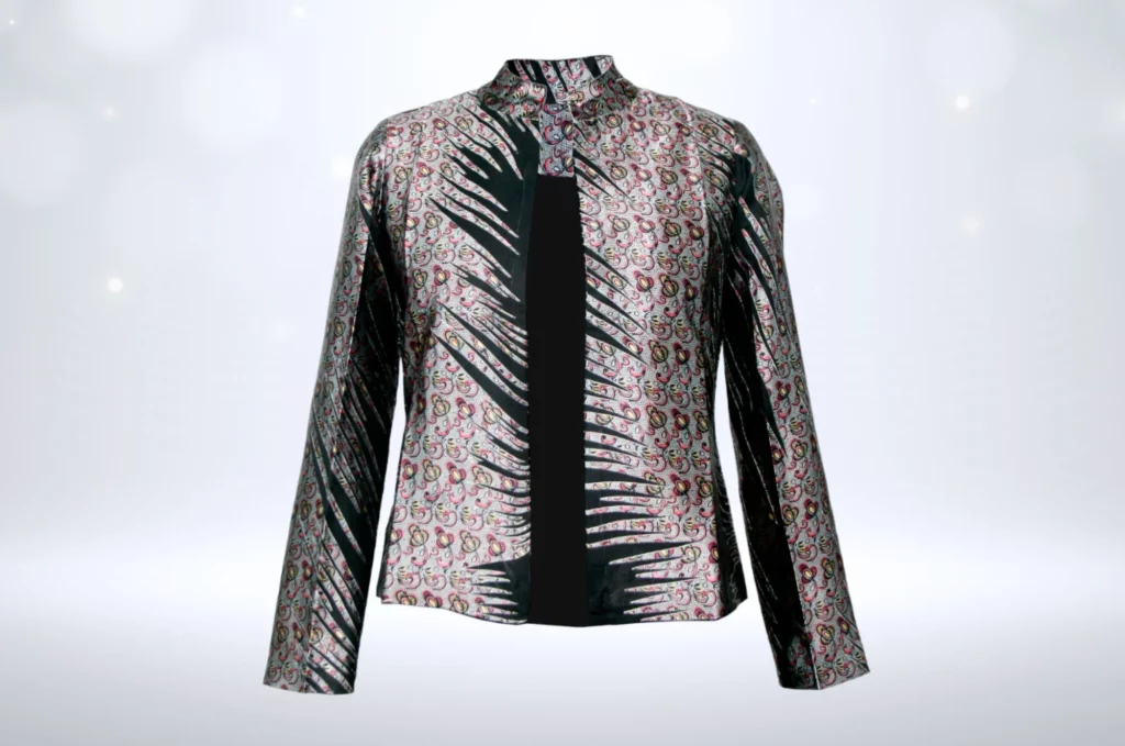 Black georgette with crepe silk pattern jacket - Mid length