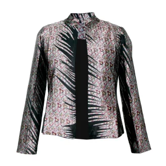 Black georgette with crepe silk pattern jacket - Mid length