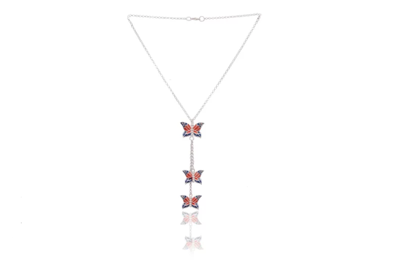 Red And Blue Enamel Butterfly Trio Pendant