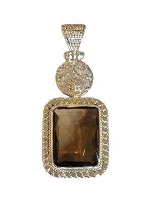 Smoky Quartz Square Filigree Pendant