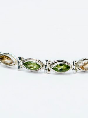Marquise-Cut Multi-Gemstone Rainbow Charm Bracelet in 92.5 Sterling Silver – Garnet, Peridot, Citrine & Amethyst