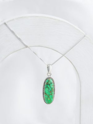 Green Turquoise Pendant Set with Ring in Copper Highlights