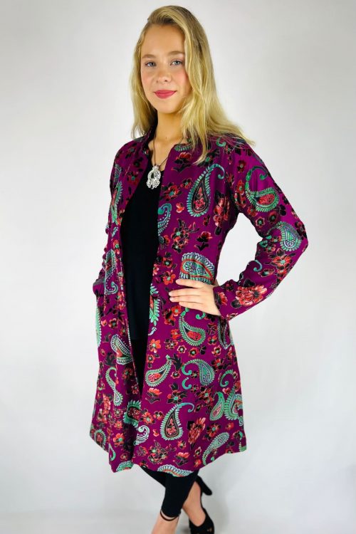 Deep Hue Paisley Burnt Velvet Long Jacket