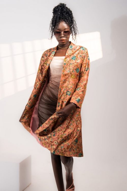 Peach Blossom Jacquard Duster Long Jacket