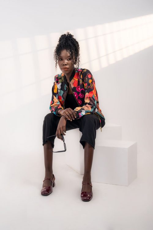 Art Deco Short Bomber Silk Jacket in Red and Black