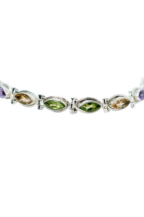 Marquise-Cut Multi-Gemstone Rainbow Charm Bracelet