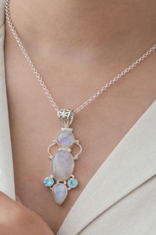 Celestial Radiance Sterling Silver Pendant Necklace