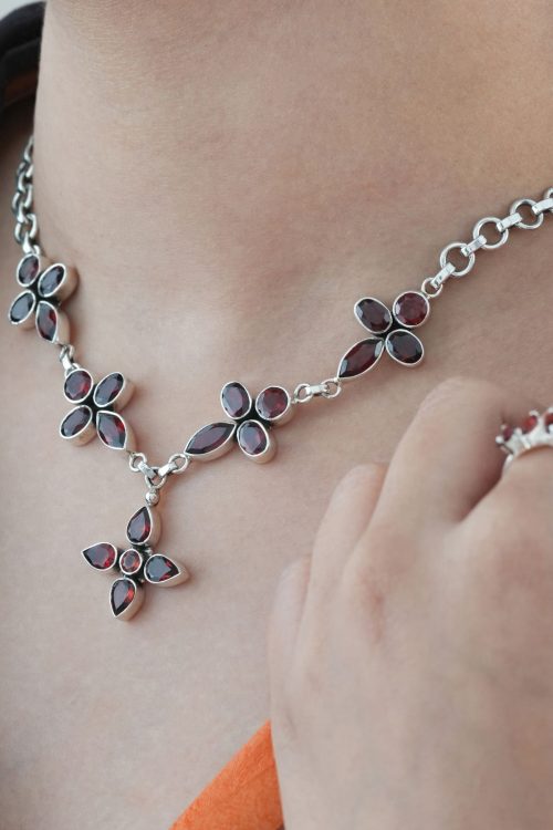 Garnet Flower Pendant Necklace