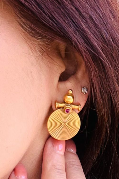 Ruby Gold Disc Studs