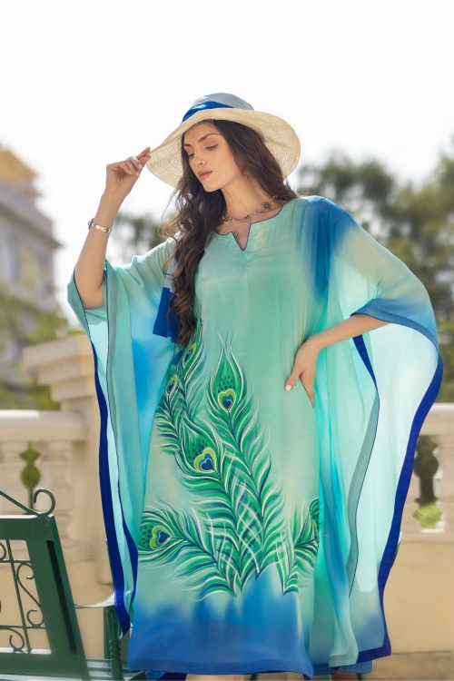 Serene Peacock Elegance Kaftan Dress
