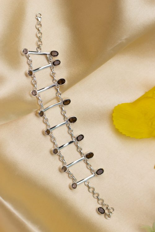 Smoky Quartz & Garnet Link Bracelet – Modern Ladder Design