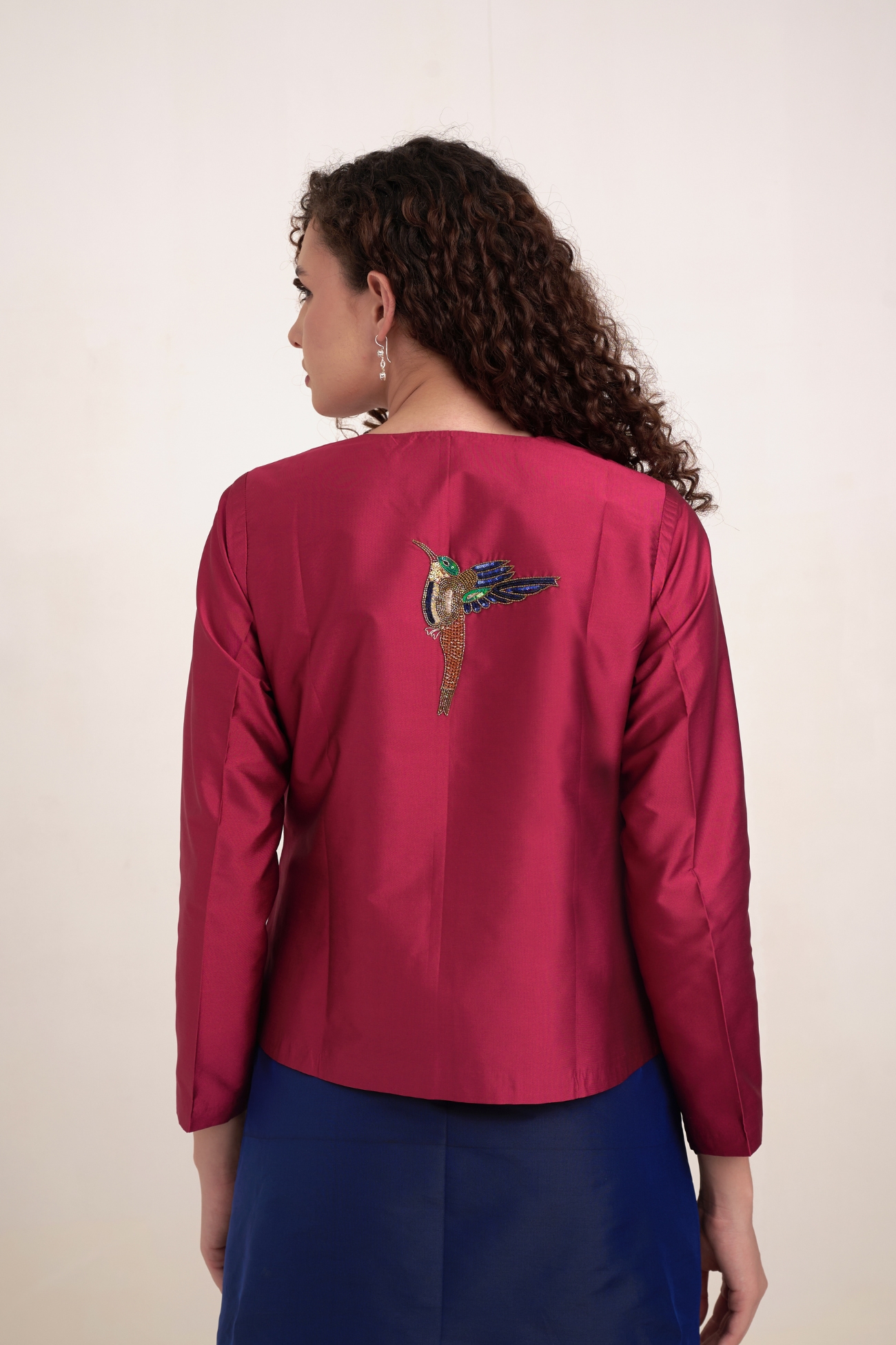 Fuchsia-Pink-Hummingbird-Silk-Jacket-A1