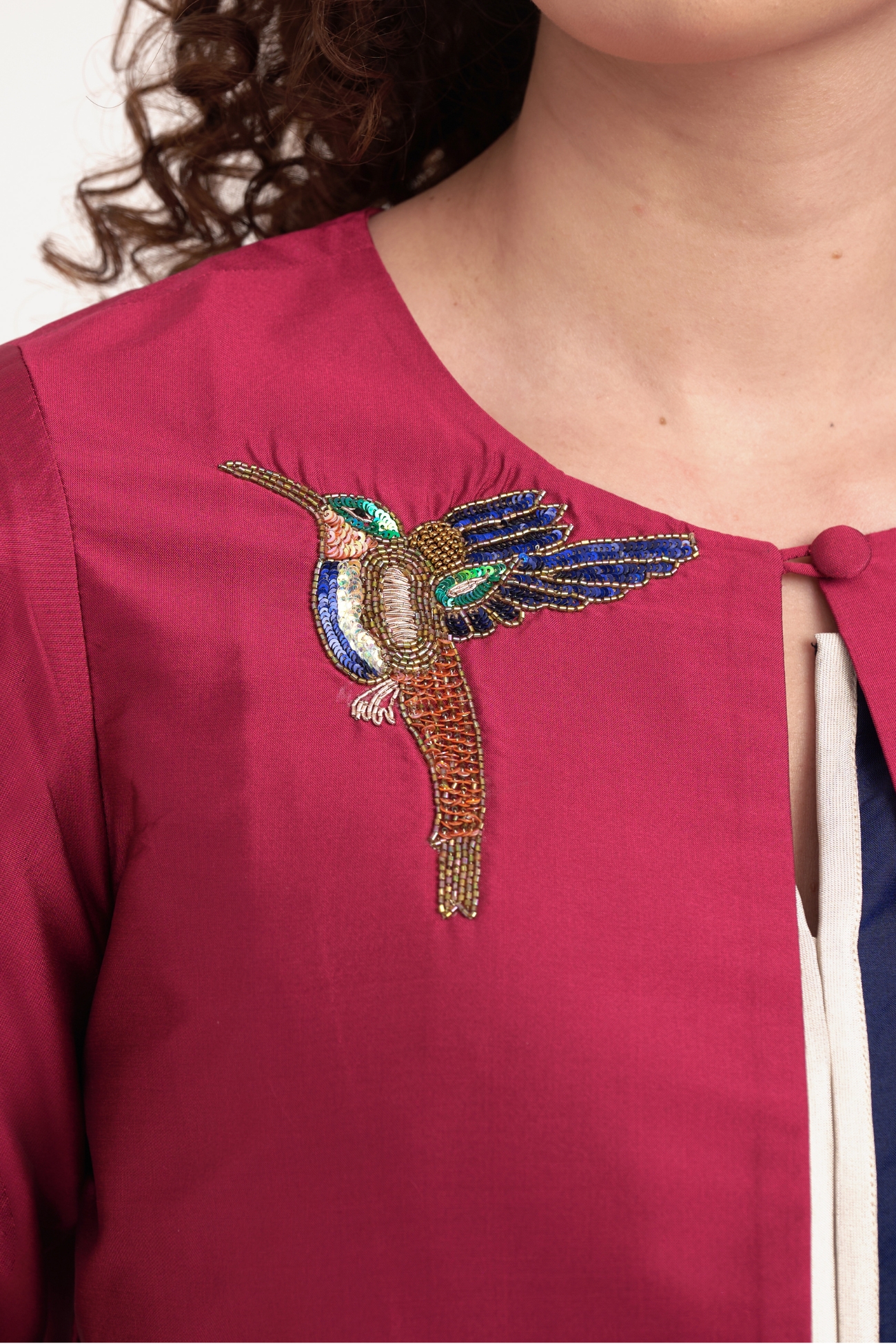 Fuchsia-Pink-Hummingbird-Silk-Jacket-C1