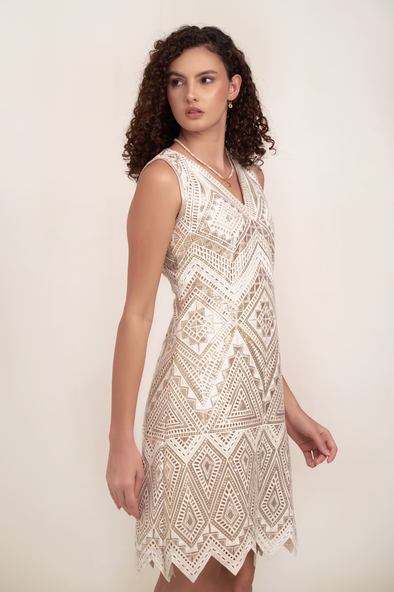 Golden-Lattice-Cutwork-Dress-With-Bolero-Jacket-A1