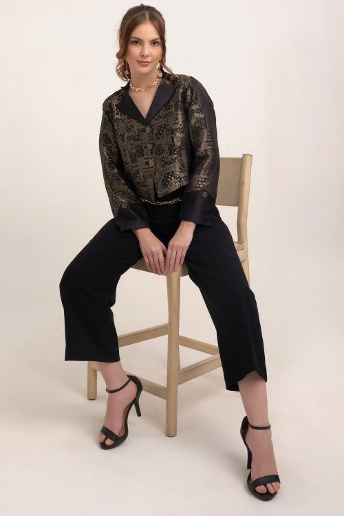 Regal Noir Short Brocade Jacket Set